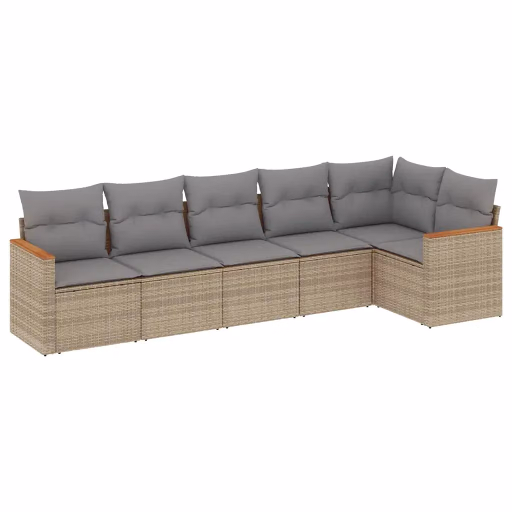 vidaXL Set Divano da Giardino a L in Polyrattan e Metallo, 6 Pezzi con Cuscini Beige e Grigio, Design Moderno con Rivestimenti Rimovibili – 2