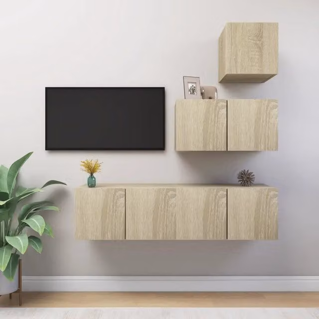 Set di mobili TV moderno vidaXL in legno beige da soggiorno, composto da 4 pezzi con montaggio a parete