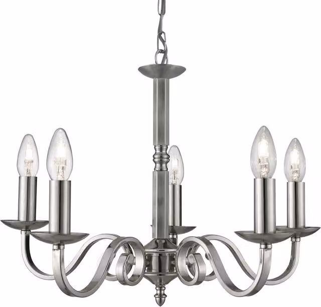 Lampadario Sospeso Contemporaneo SEARCHLIGHT Richmond in Metallo Argento con 5 Luci E14 e Altezza Regolabile
