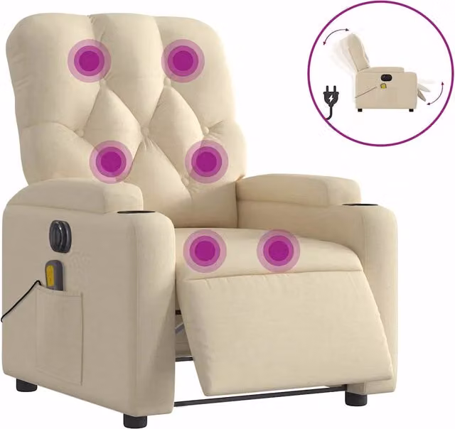 Poltrona Reclinabile Massaggiante | Sedia Relax Elettrica Crema in Tessuto