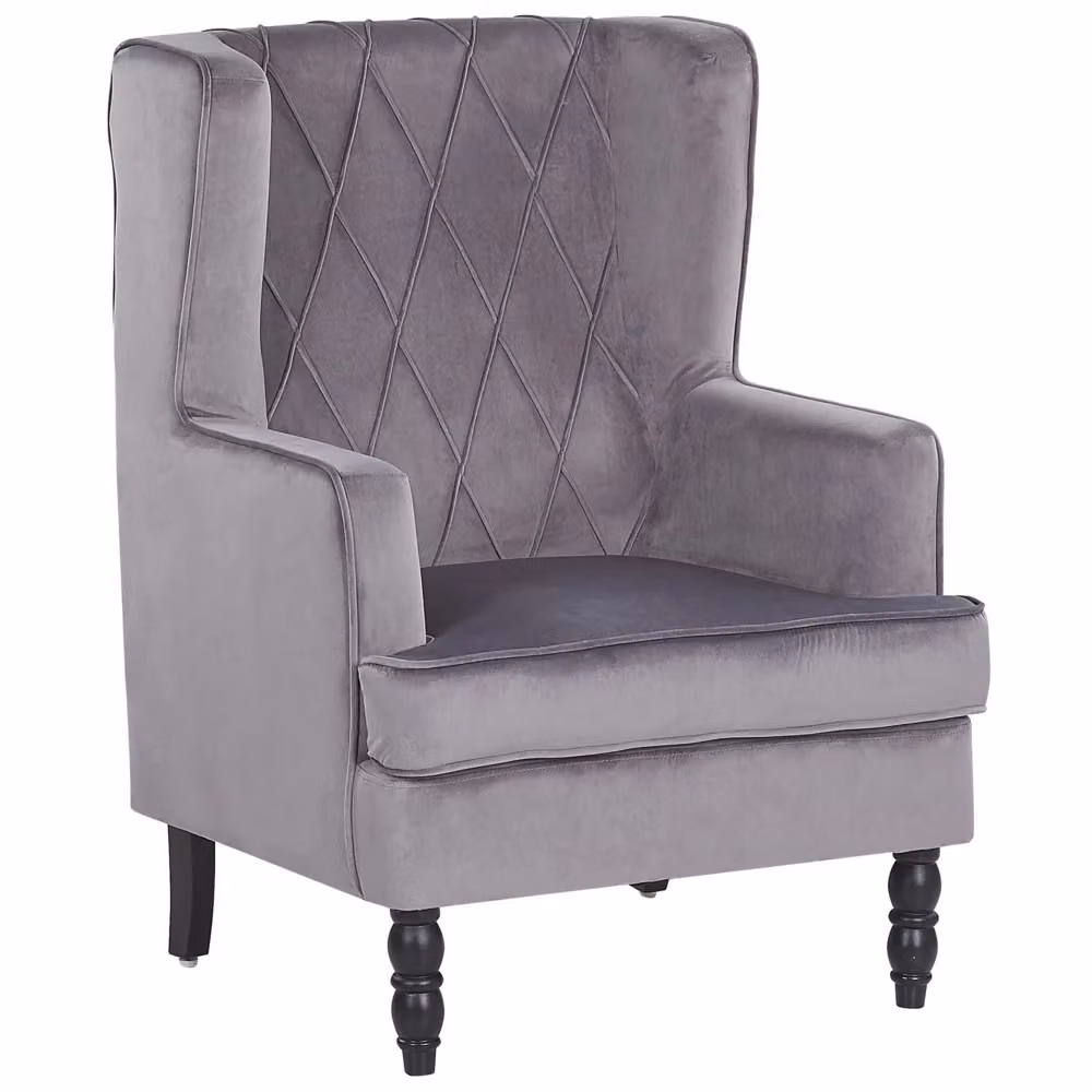 Poltrona con poggiapiedi BELIANI in velluto grigio con gambe in legno e stile Wingback L/P/H: 101 x 72 x 62 cm – 2
