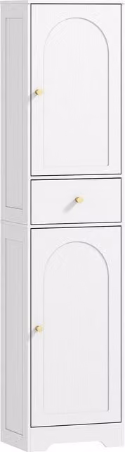 HOMCOM Mobile Bagno Alto Slim con Cassetto, 2 Ante, Ripiano Regolabile, per Lavanderia, Moderno, 40x29.5x170cm, Bianco Effetto Legno   Aosom Italy