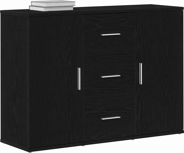 Credenza Rovere Nero 91x29,5x65 cm in Legno Multistrato