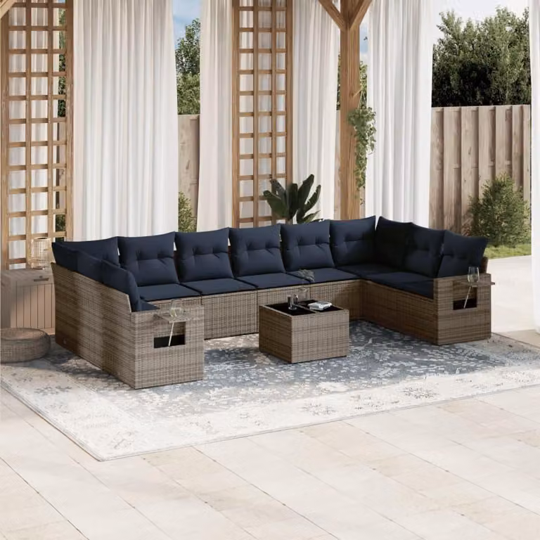 Maison Exclusive - Set da giardino 11 pezzi con cuscini, grigio, polyrattan