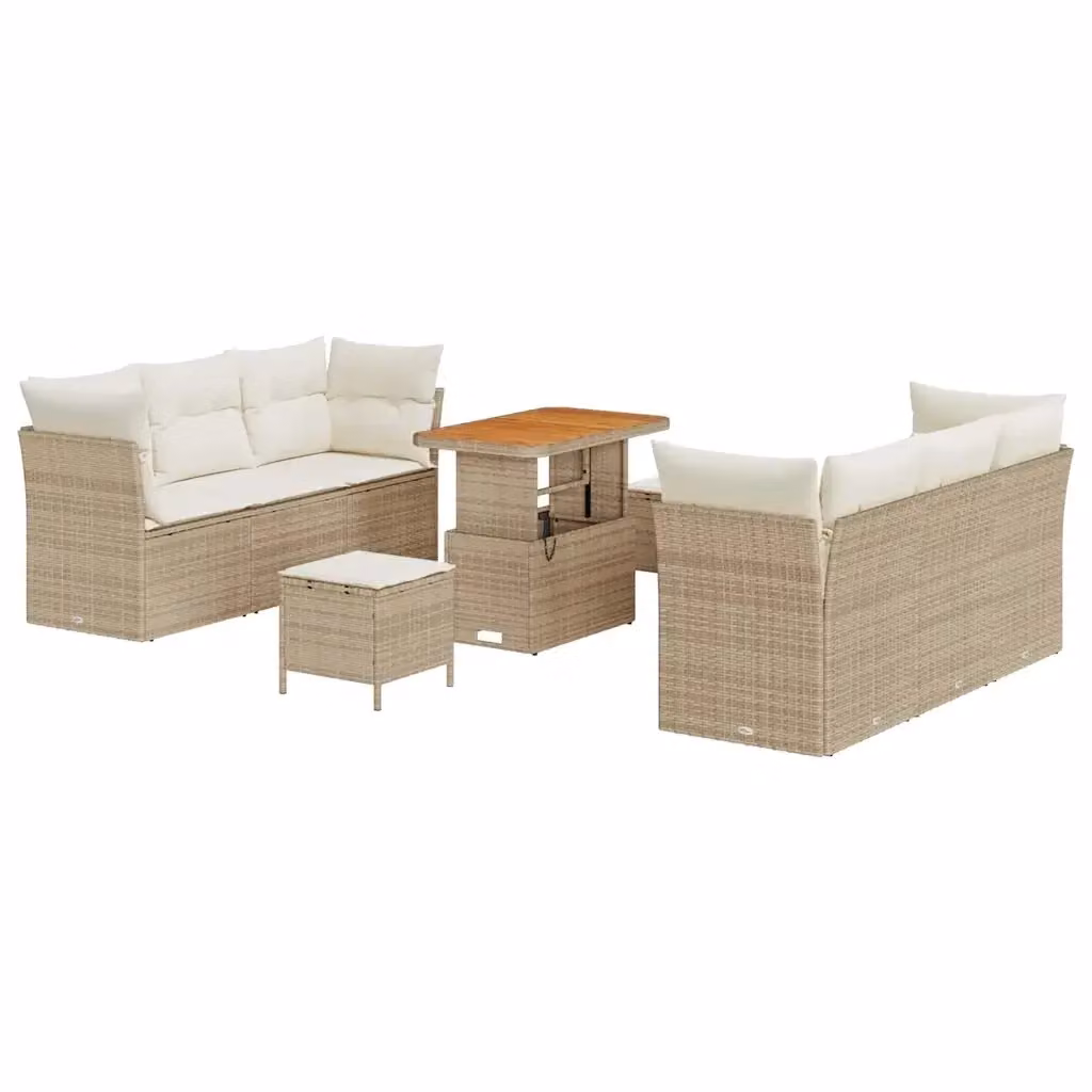 Set Divano da Giardino vidaXL 9 pz Beige con Cuscini e Tavolino in Polyrattan e Metallo – 2