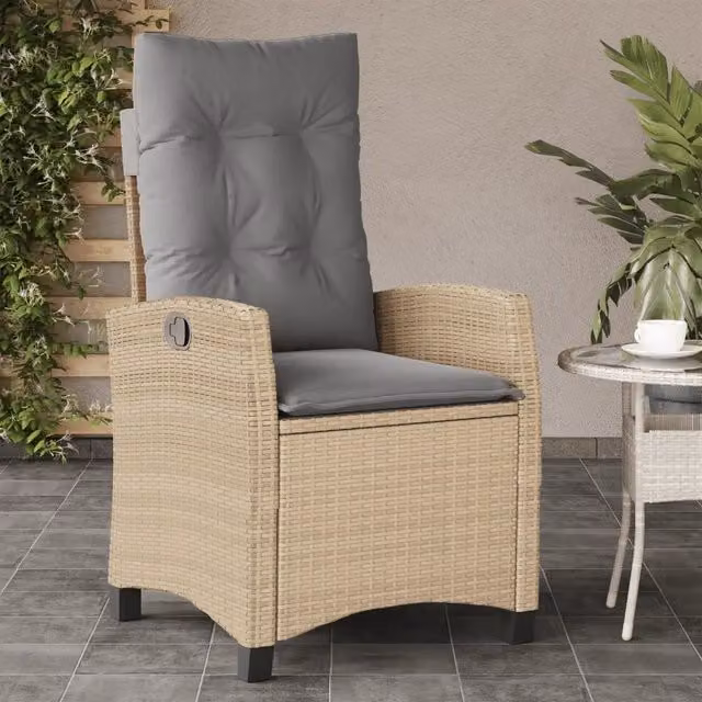 Sedia Reclinabile da Giardino vidaXL in Polyrattan e Metallo con Cuscini Beige e Grigio