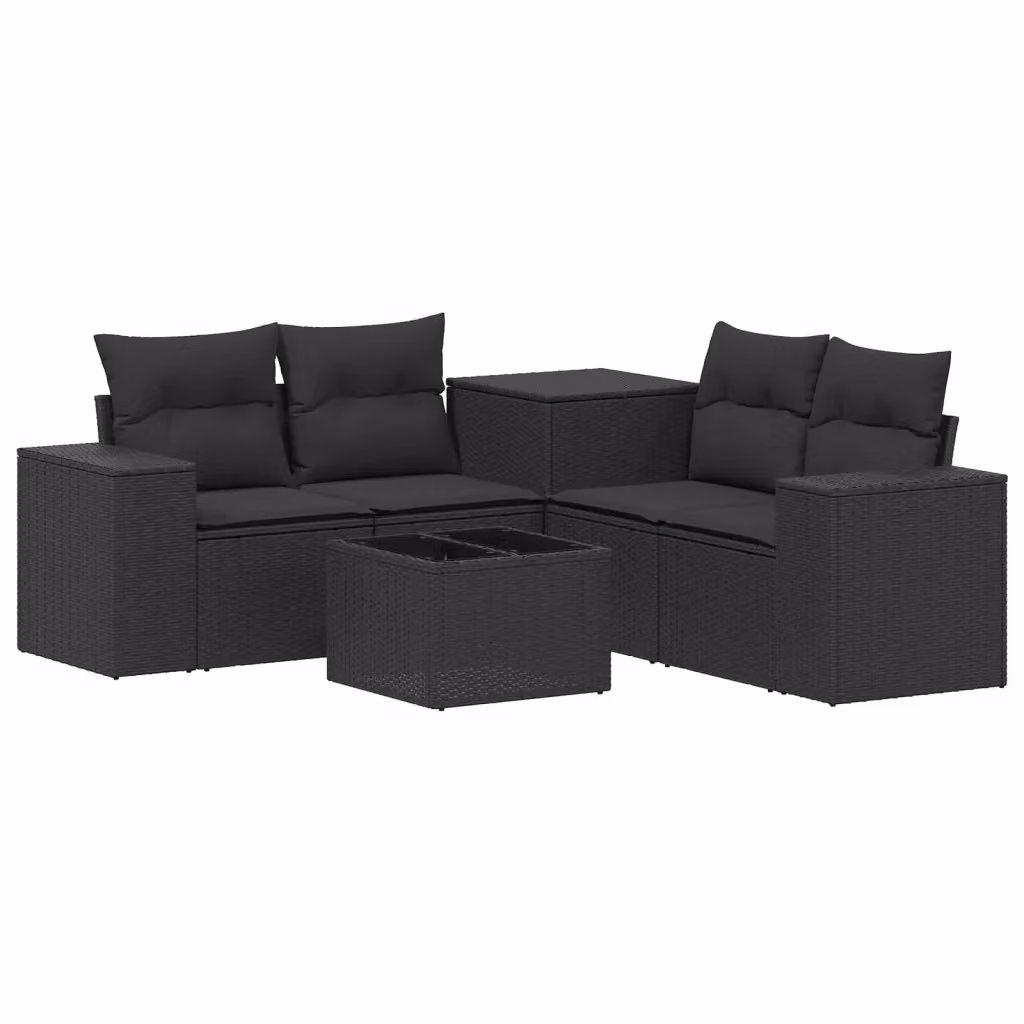 Set da giardino moderno vidaXL composto da 6 pezzi in rattan e acciaio nero con cuscini inclusi – 2