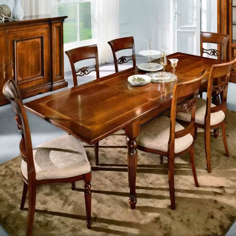 Tavolo rettangolare allungabile in legno intarsiato Bassano marrone Mobili 2G L: 160 cm, P: 90 cm, H: 77 cm – 4