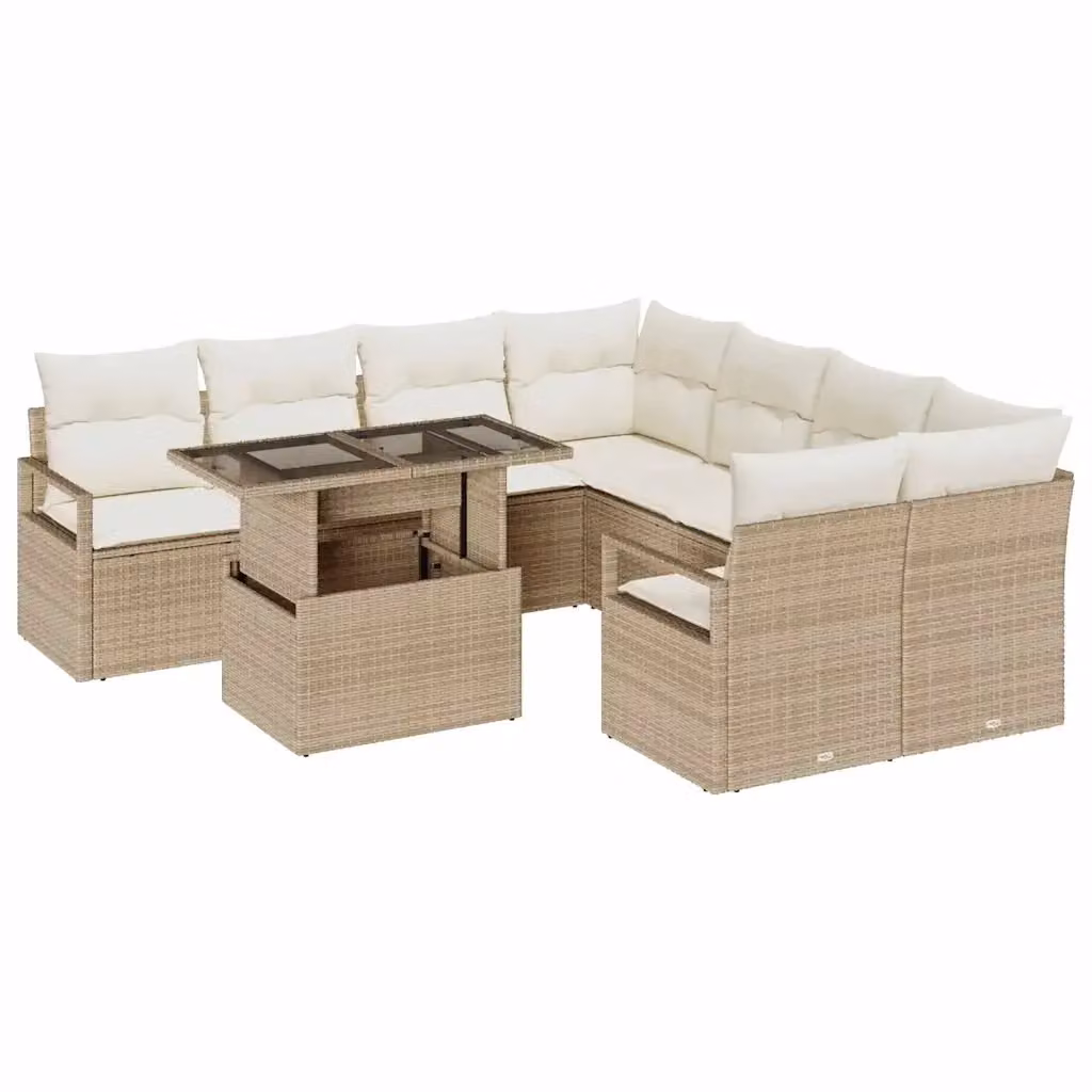 Set Divano da Giardino Moderno vidaXL in Rattan e Metallo, 9 Pezzi, Beige – 2