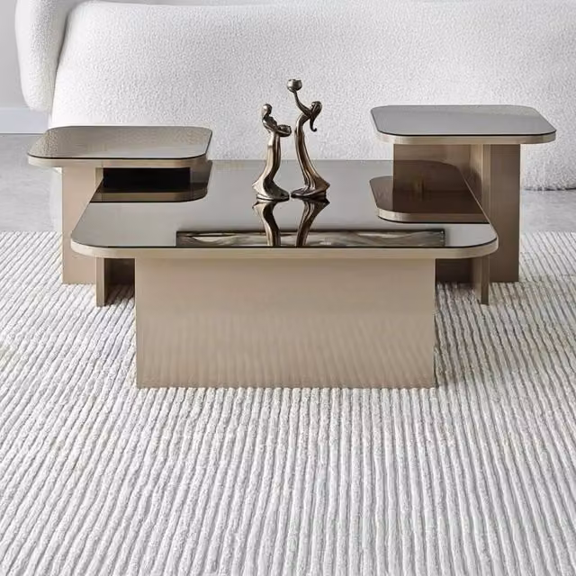 Tavolino da salotto Nuummite DMORA, tavolo basso quadrato con portariviste, colore beige e grigio, L: 80 cm, H: 40 cm – 1