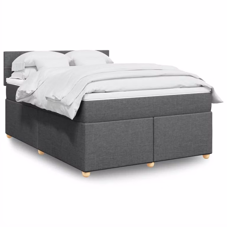 vidaXL Giroletto a Molle Ibrido con Materasso in Tessuto Grigio e Bianco L/P/H: 160 x 200 cm