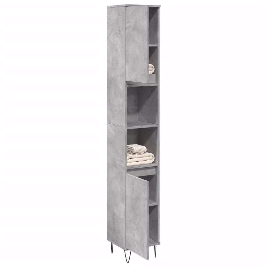 Armadietto da bagno moderno vidaXL in legno e metallo grigio, sospeso, con ripiani interni e ante a battente, L: 30 cm, P: 30 cm, H: 190 cm