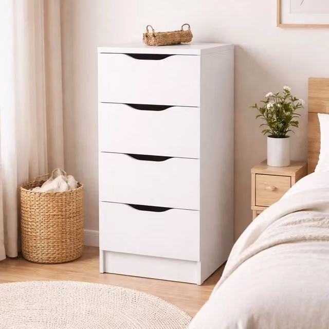 Cassettiera Sarroch DMORA con 4 cassetti, colore bianco, L/P/H: 40 x 40 x 92 cm