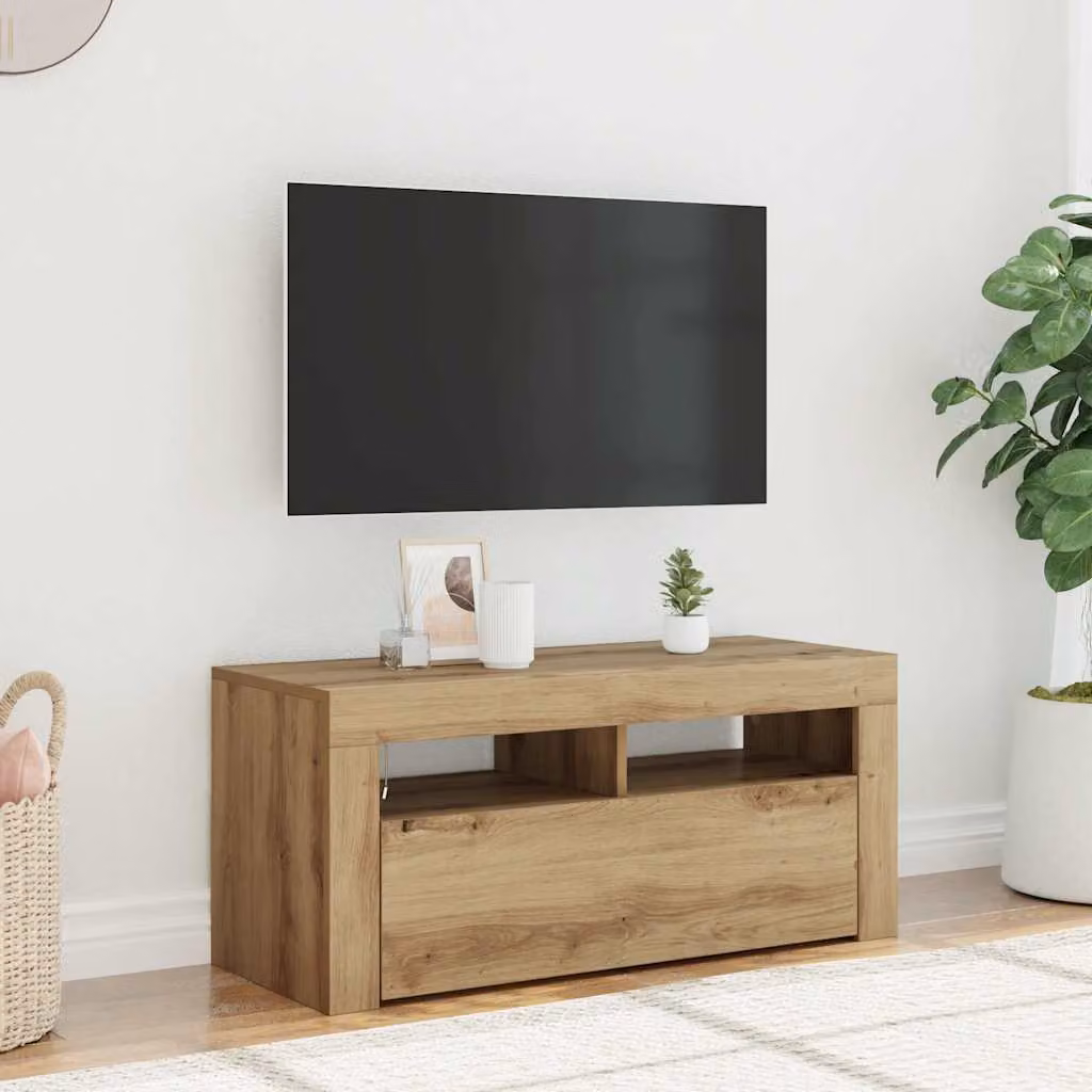 vidaXL Mobile Porta TV Moderno in Legno Marrone con Illuminazione LED Integrata L 90 x P 35 x H 40 cm