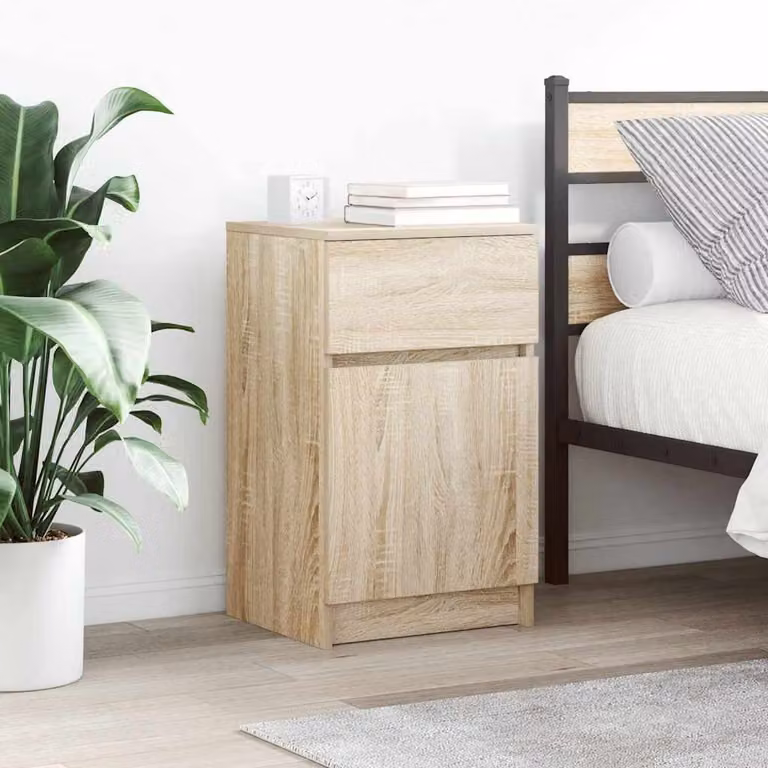 Comodino moderno vidaXL in legno multistrato, colore beige e nero, L 39 cm x P 35 cm x H 65 cm