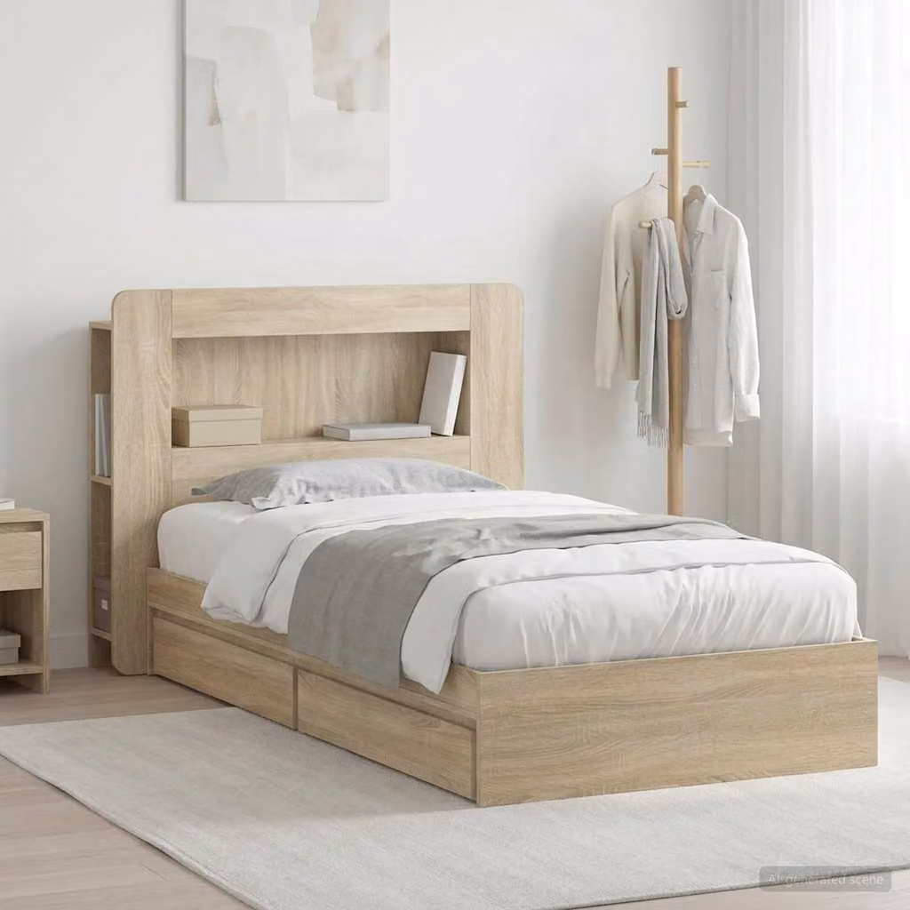vidaXL Telaio del letto con cassetti in Rovere Sonoma, L/P/H: 190 x 140 x 93,5 cm