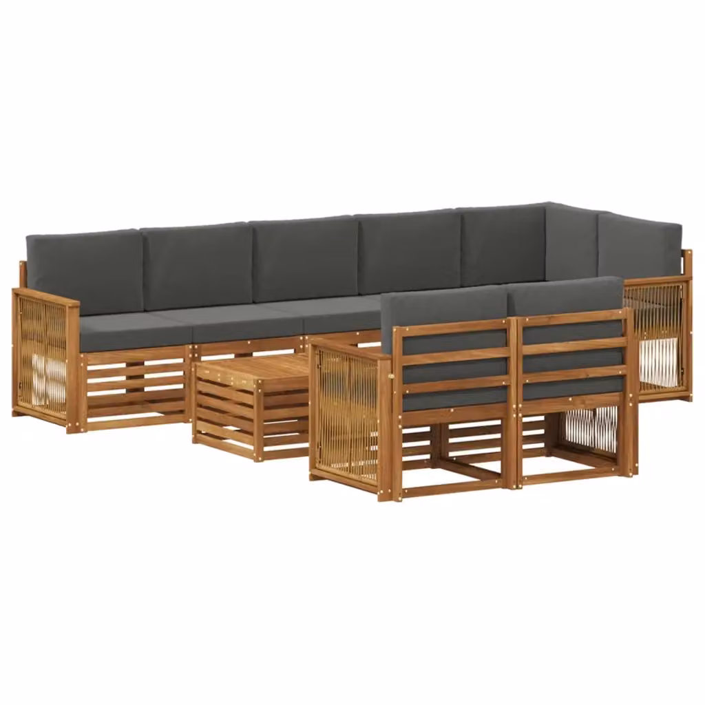 Set di divani da esterno a L vidaXL in legno di acacia con cuscini, colore marrone e antracite – 2