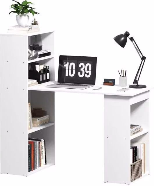 Scrivania Minimal con 2 scaffali e 5 ripiani Bianca L: 120 cm, P: 55 cm, H: 120 cm