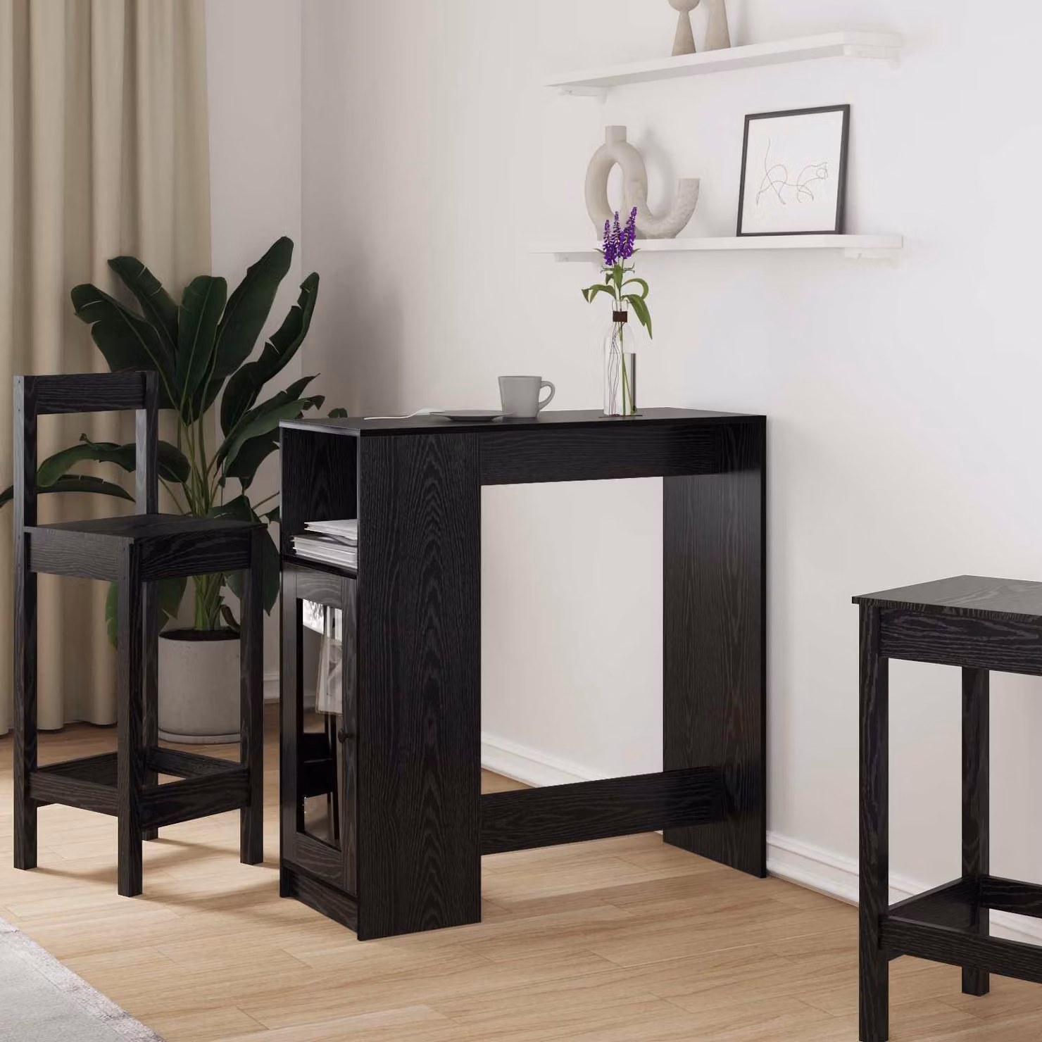 Maison Exclusive - Tavolo da bar, dimensioni 101 x 40 x 103,5 cm, materiale composito in legno, finitura nera effetto rovere