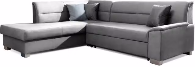 Divano angolare convertibile TROMSO grigio effetto velluto con contenitore e funzione letto, angolo sinistro