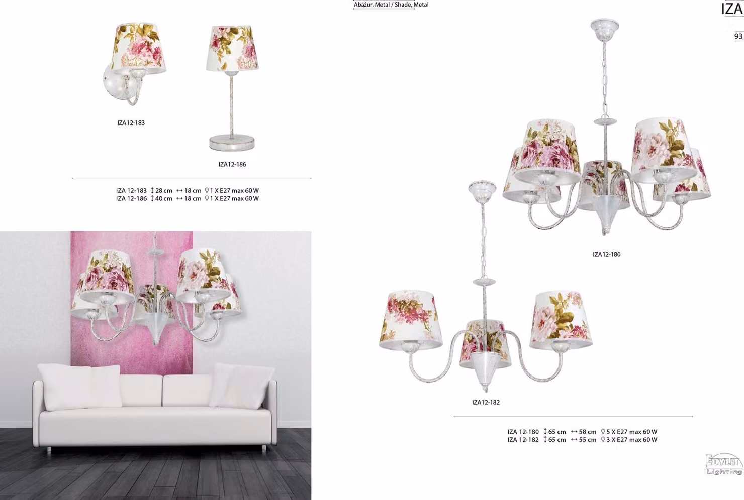 Lampada da soffitto antica bianca dorata con paralume MORGAN 9-885