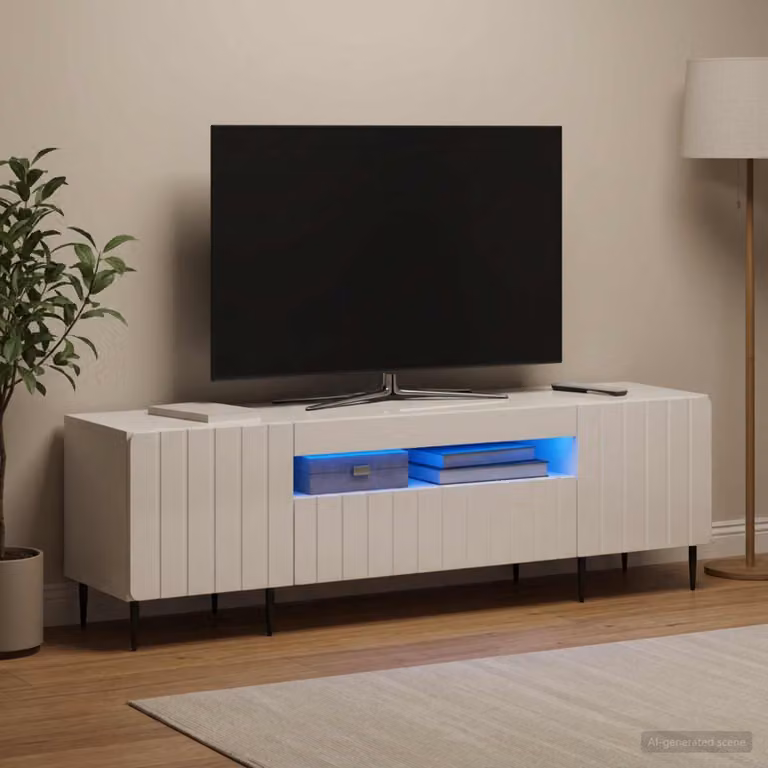 Mobile TV LED vidaXL ZWOLLE Bianco Lucido L: 153 cm, P: 35 cm, H: 43 cm