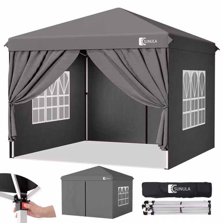 Gazebo pieghevole Sunula 3x3 da giardino con 4 sezioni laterali impermeabili, grigio