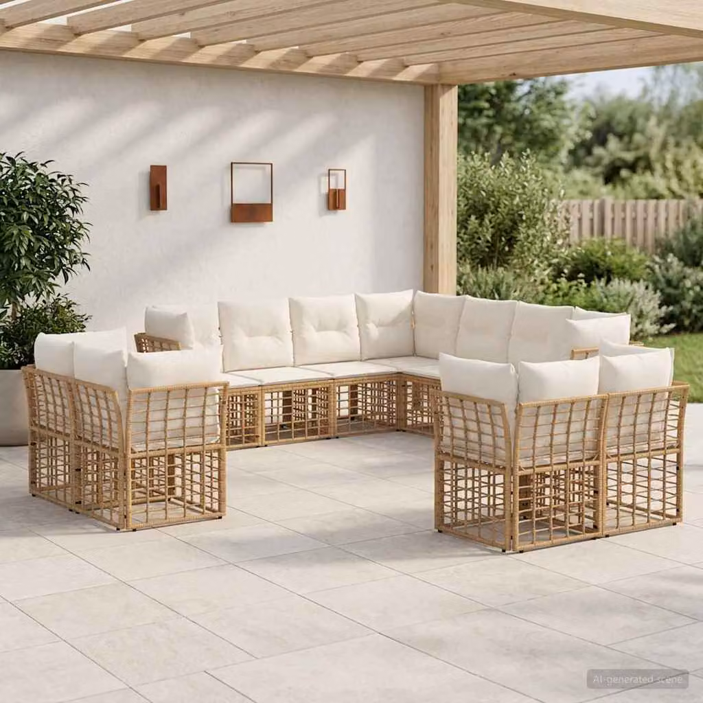 Set di divani da esterno vidaXL per 11 persone, design moderno a L con struttura in acciaio e cuscini inclusi, colori beige e bianco crema