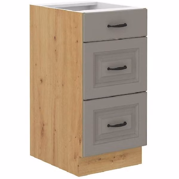 Armadietto da cucina con cassetti SOPHIA - larghezza 40 cm, grigio chiaro / rovere artisan