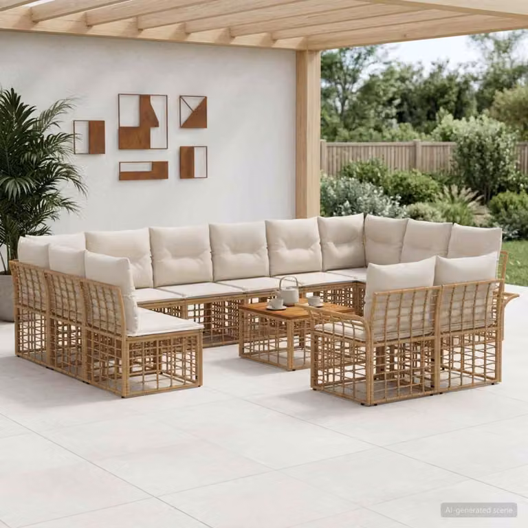 Maison Exclusive - Set da esterno per divano, 13 pezzi, 12 posti, color naturale e crema