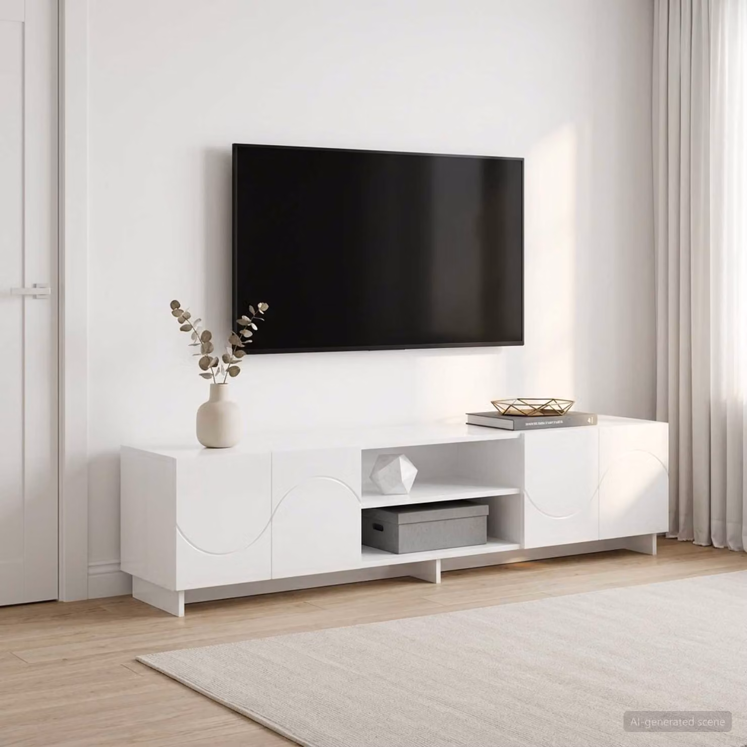 vidaXL Supporto TV Moderno Bianco Lucido L: 180 cm, P: 34,5 cm, H: 40 cm