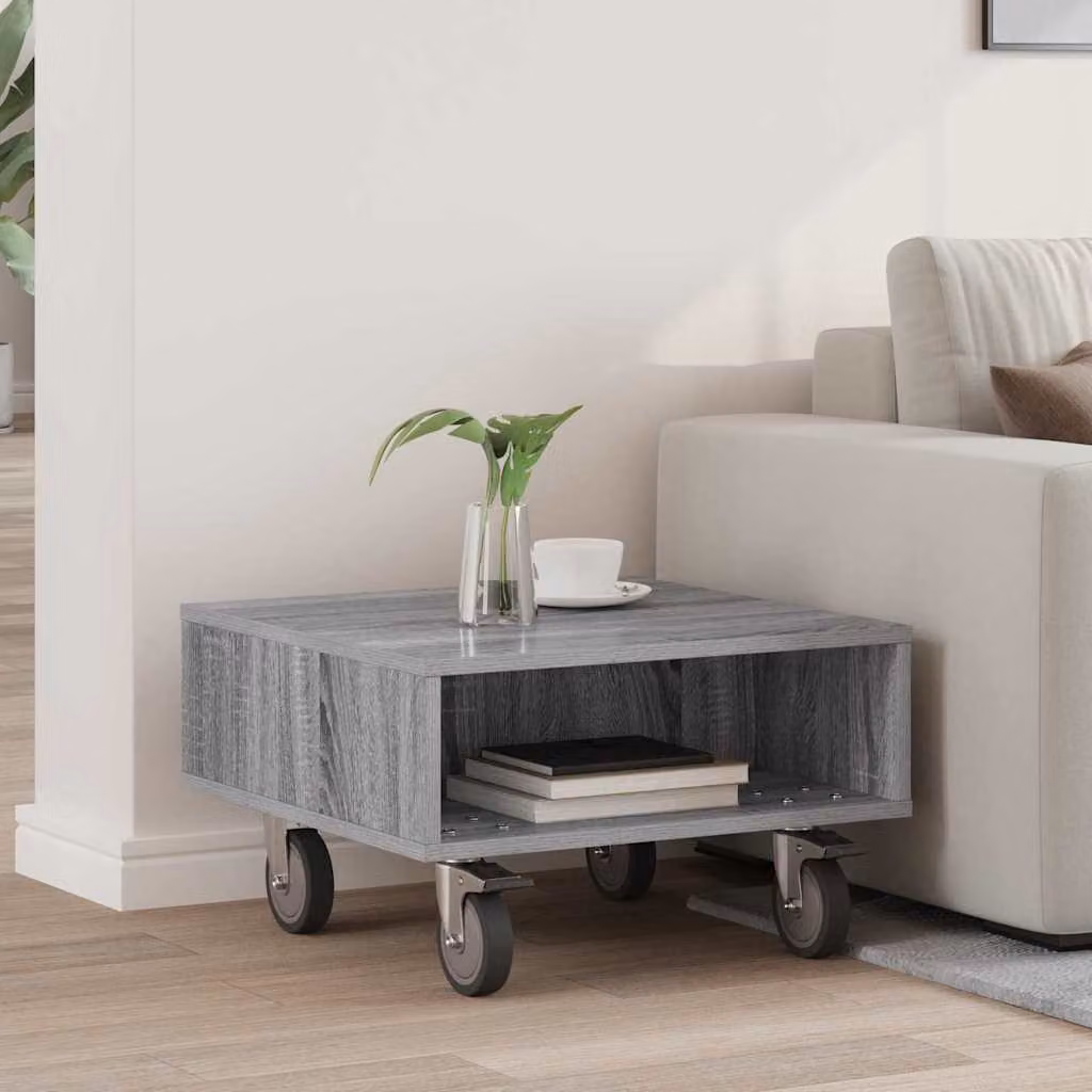 vidaXL Tavolino Quadrato con Ruote Grigio, L 50,5 cm x P 50 cm x H 30 cm