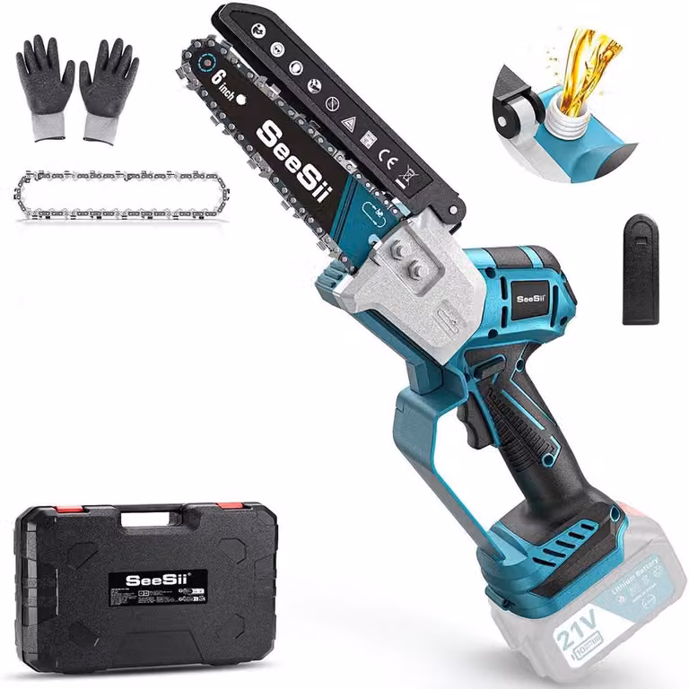Mini motosega - Motosega a batteria - Motore brushless - Lame da 15 cm - Potatura alberi - Lavorazione del legno - Compatibile con batterie da 18 V - Senza batteria