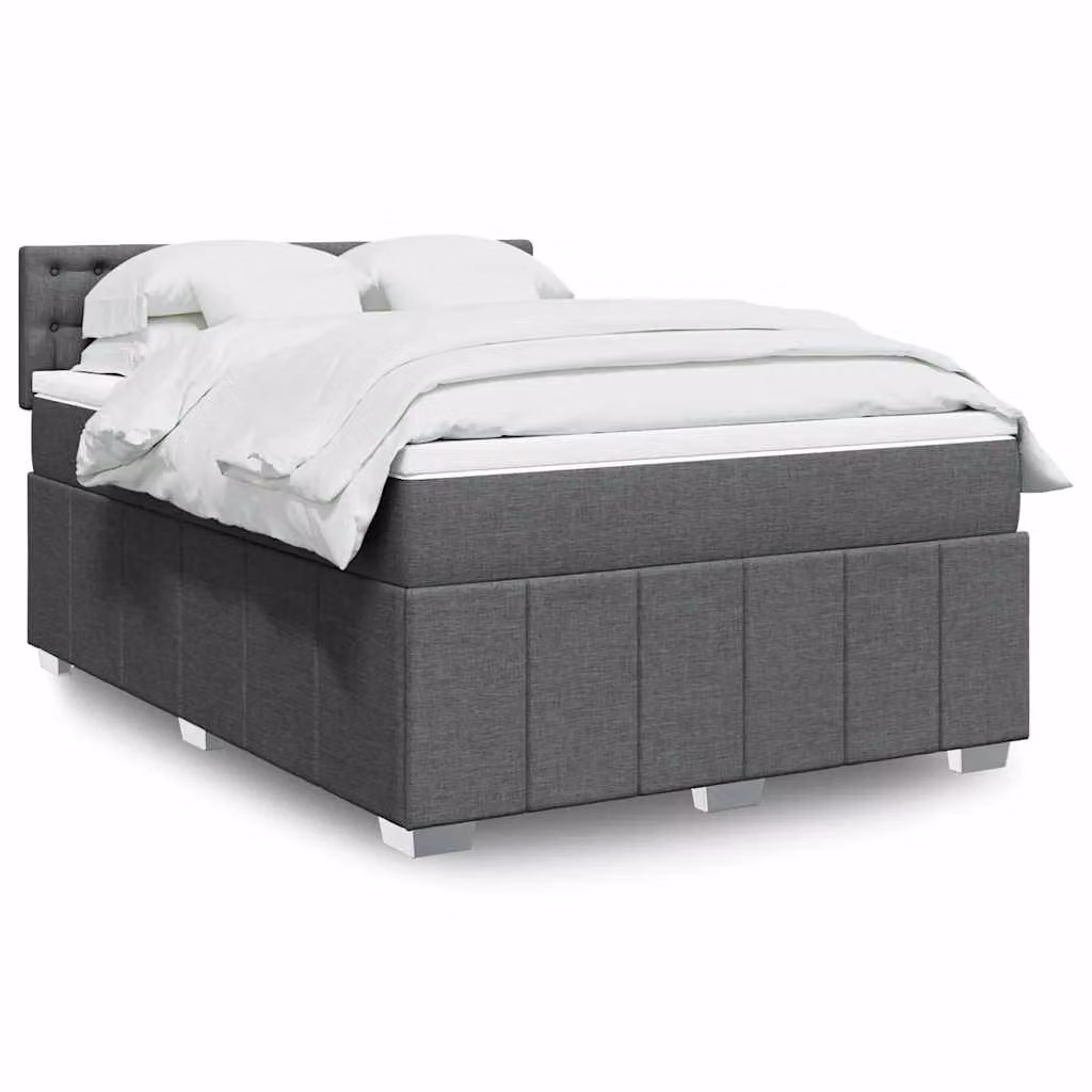 vidaXL Giroletto a Molle con Materasso Ibrido in Tessuto Grigio e Bianco L/P/H: 140 x 190 cm