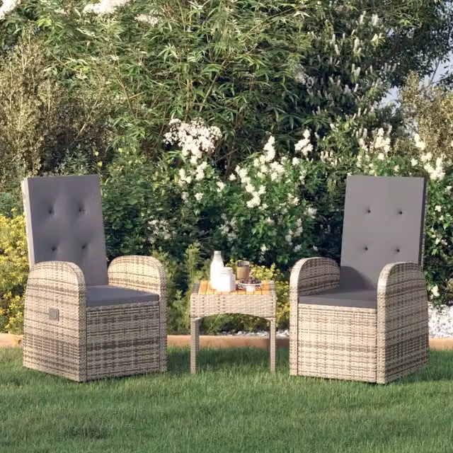 Set di 2 sedie da giardino reclinabili con cuscini vidaXL in polyrattan grigio e metallo