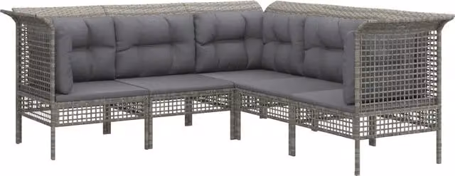 Set Divani da Giardino 5 pz | Set Salotto da Giardino con Cuscini in Polyrattan Grigio