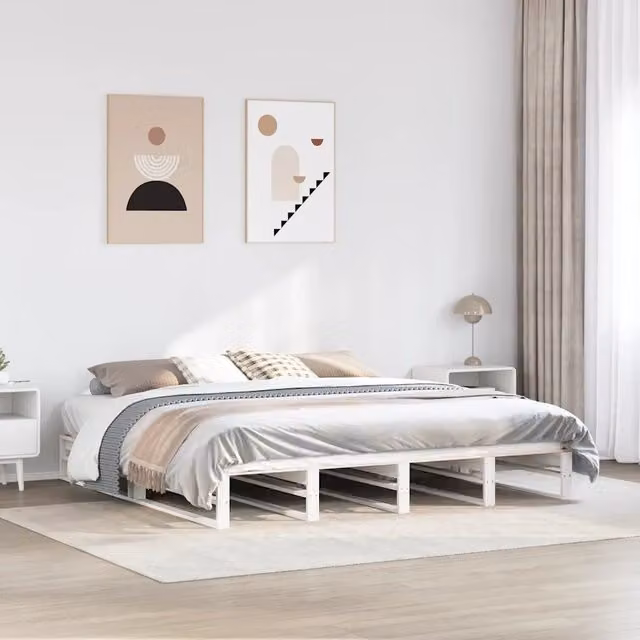 Giroletto senza Materasso-Struttura Letto Bianco 200x200 cm Legno Massello Pino 592403