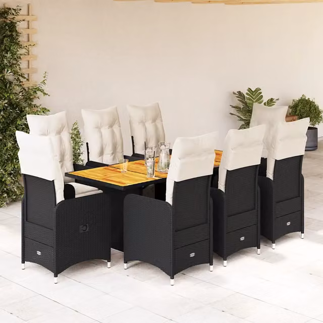 Set Bistrò da Giardino vidaXL in Legno di Acacia e Polyrattan Nero e Bianco per Terrazza e Balcone – 1