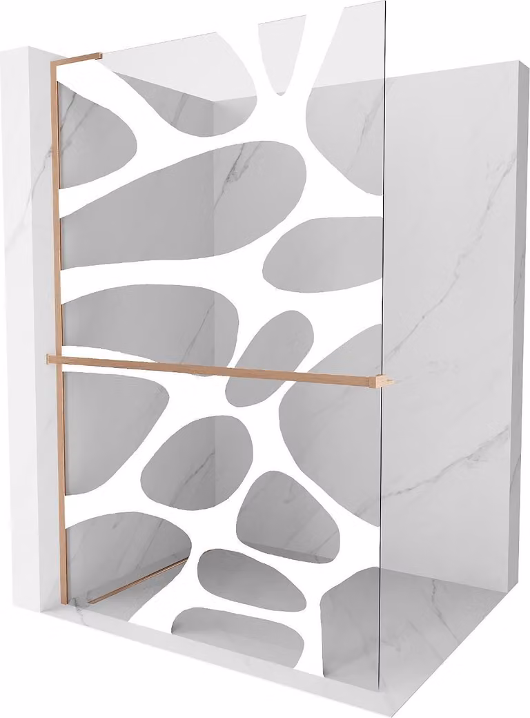 Mexen Kioto+ L parete doccia con mensola Walk-in 120 x 200 cm, onda bianca, rame spazzolato - 800-120-123-65-97