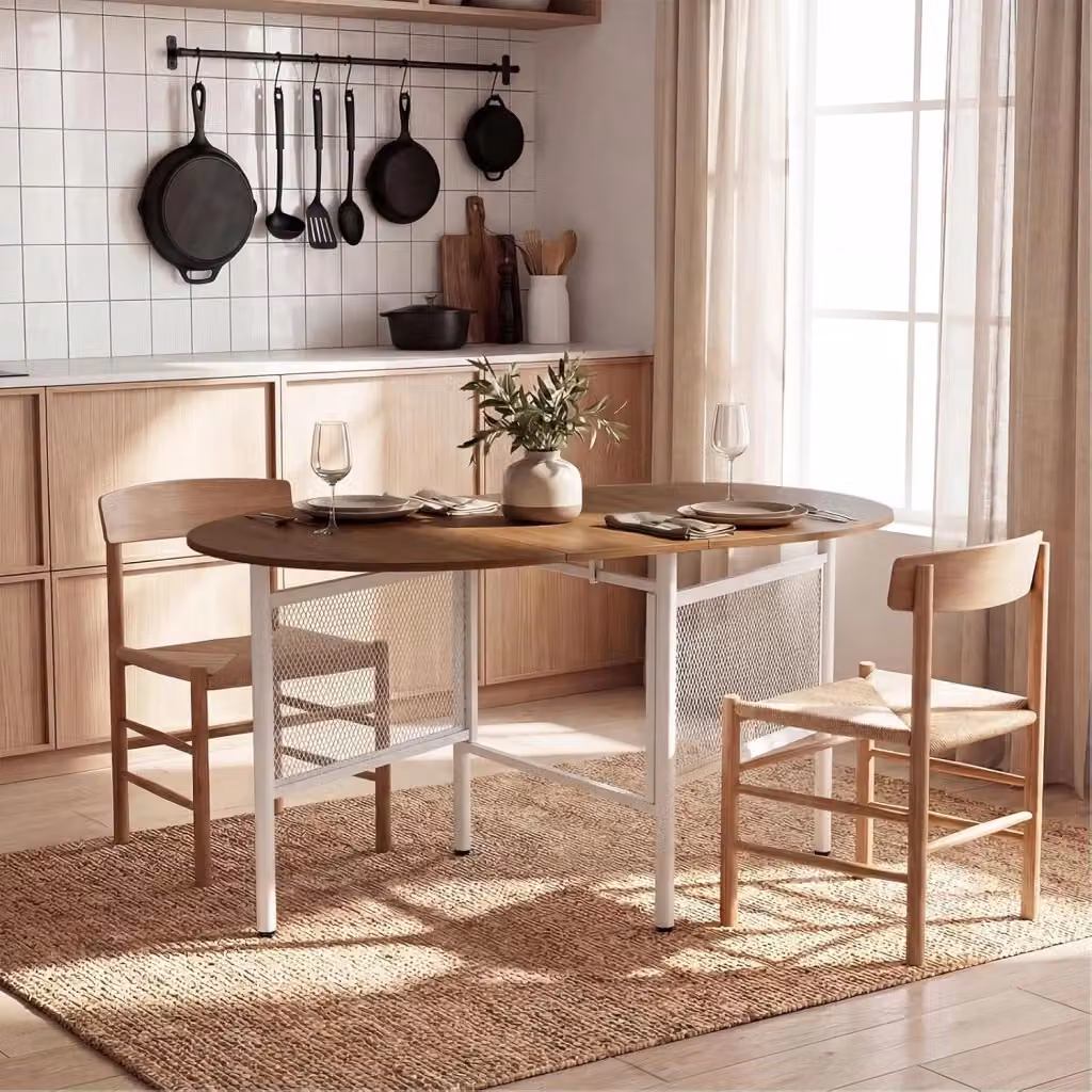 Tavolo da Pranzo Estensibile e Pieghevole Costway con Ali Ribaltabili in Legno e Metallo per Cucina e Soggiorno, L: 150 cm, P: 80 cm, H: 76 cm, Colore Naturale/Marrone – 2