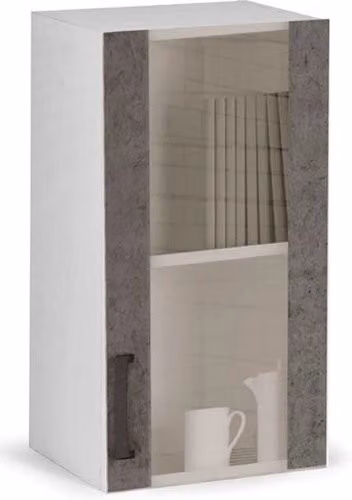 Pensile vetrina IPERBRIKO in legno nobilitato grigio cemento con anta in vetro e ripiani interni, H 72 x L 40 x P 32 cm