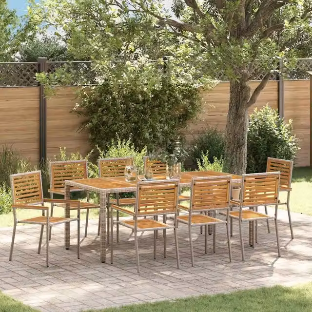 Set da Pranzo per Giardino 9 pz Grigio e Marrone polyrattan 3365445