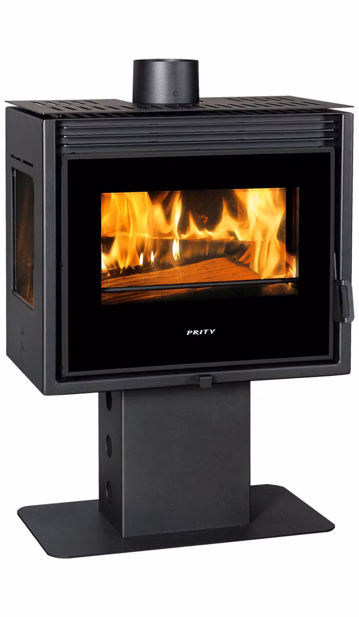 Stufa a legna Prity PM3L-TV - 13 kW con finestre frontali e laterali – Classe A+