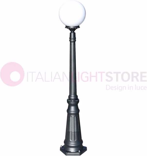 ORIONE ANTRACITE Lampione h. 145 per Esterno Giardino con sfera globo policarbonato d.25