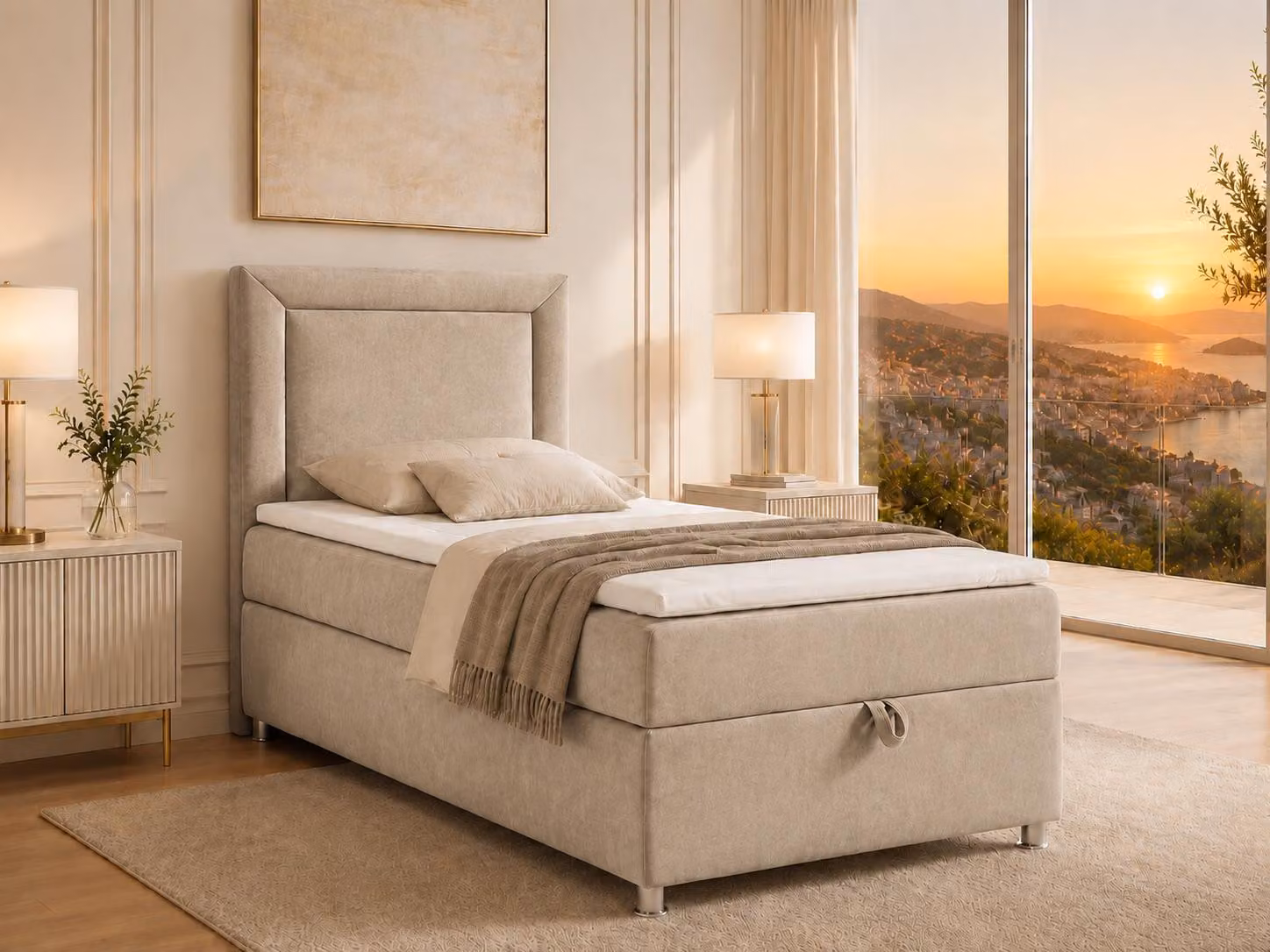 Best for Home Letto boxspring con contenitore Trinity K3-SINGLE 80x200 Materasso a molle Bonell incl. topper - Beige
