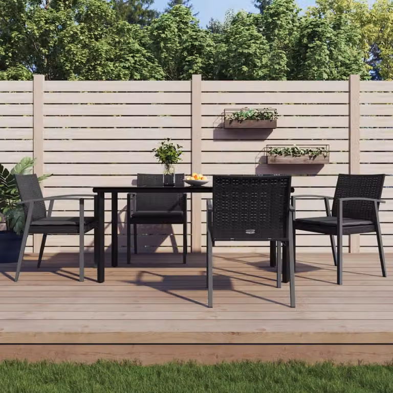 Set Pranzo da Giardino vidaXL in Polyrattan e Acciaio con Cuscini, Colore Nero e Grigio