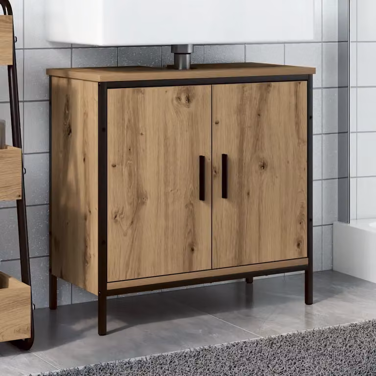 Mobile Sottolavabo da Bagno Moderno vidaXL in Legno Rovere Marrone L: 60 cm, P: 30 cm, H: 60 cm