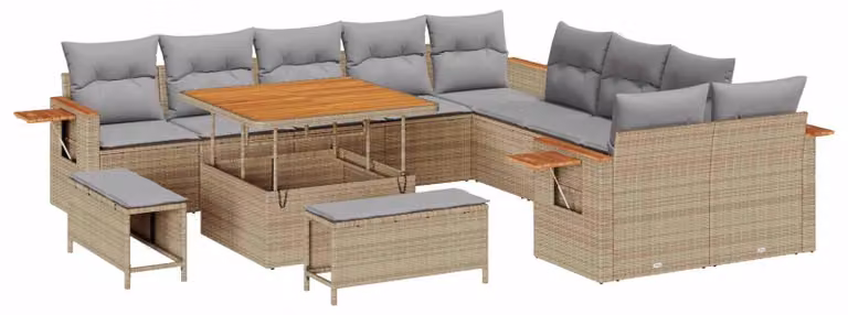 Set Divano da Giardino 13 pcs Beige polyrattan