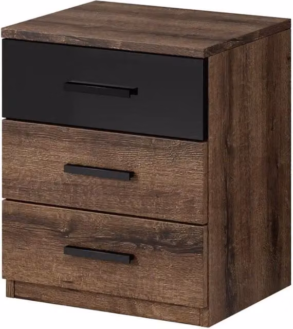 Tavolino da notte FLOYD Meublorama con 3 cassetti in rovere e nero lucido design moderno – 1