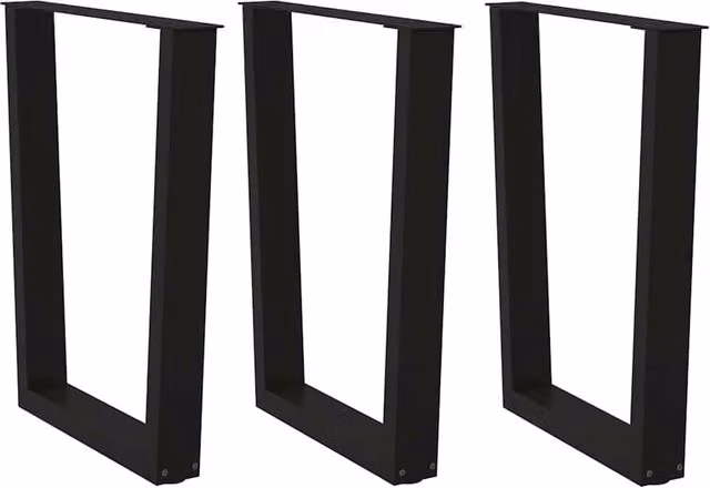 Set di 3 gambe geometriche per tavolo da pranzo in acciaio nero opaco con piedini regolabili, H: 73,3 cm, L: 70 cm – 1